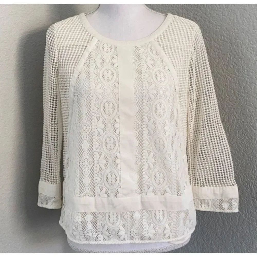 Calvin Klein Crochet Lace Long Sleeve Blouse Size XS